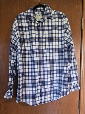 Eddie Bauer Men's Blue and White Plaid Button Up Flannel Shirt- Size- Tall Large